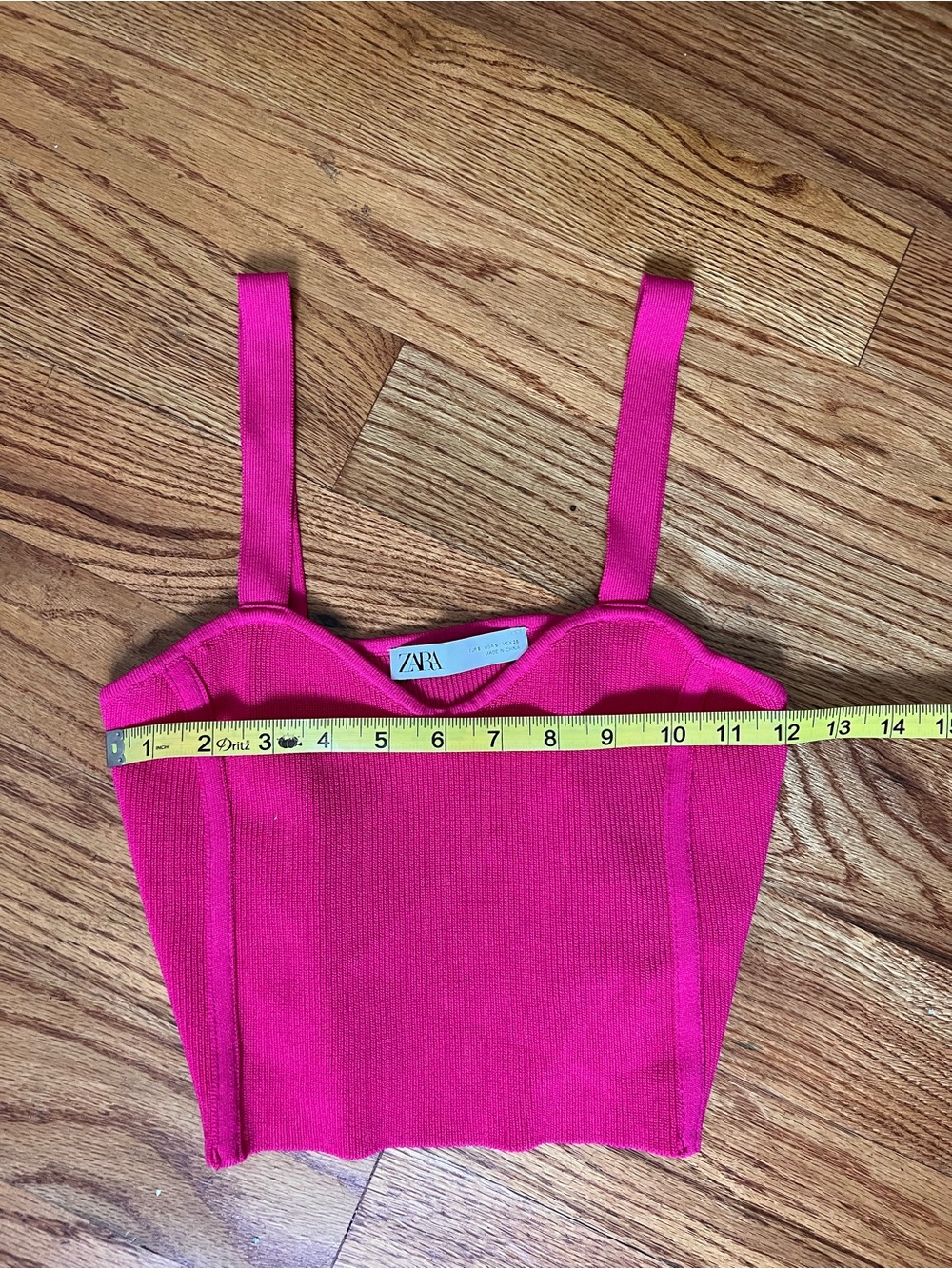 Zara Bright Pink Ribbed V-Neck Crop Top - Picture 3 of 3